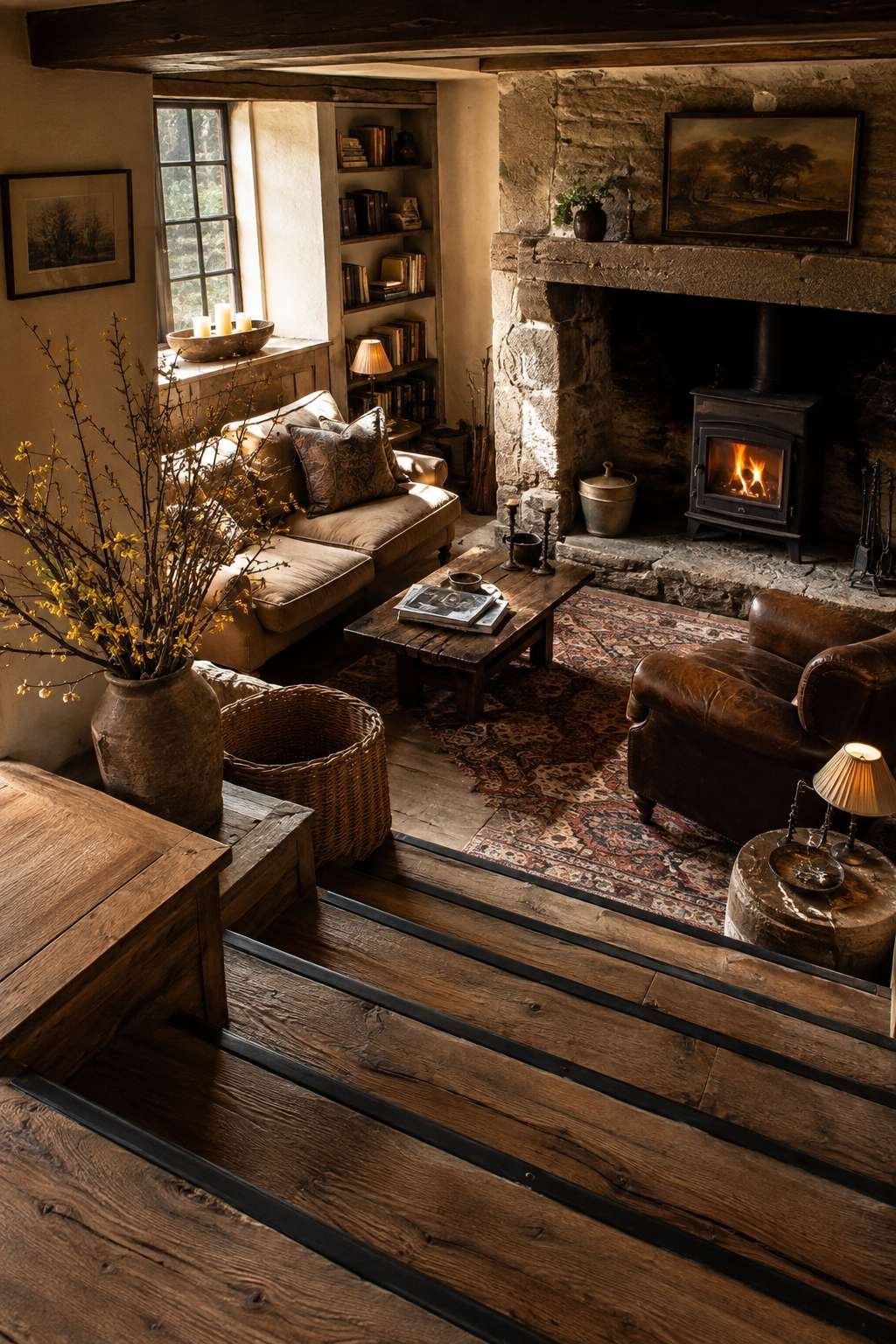 Reclaimed Oak and Exposed Stone: The Farmhouse Hearth Room