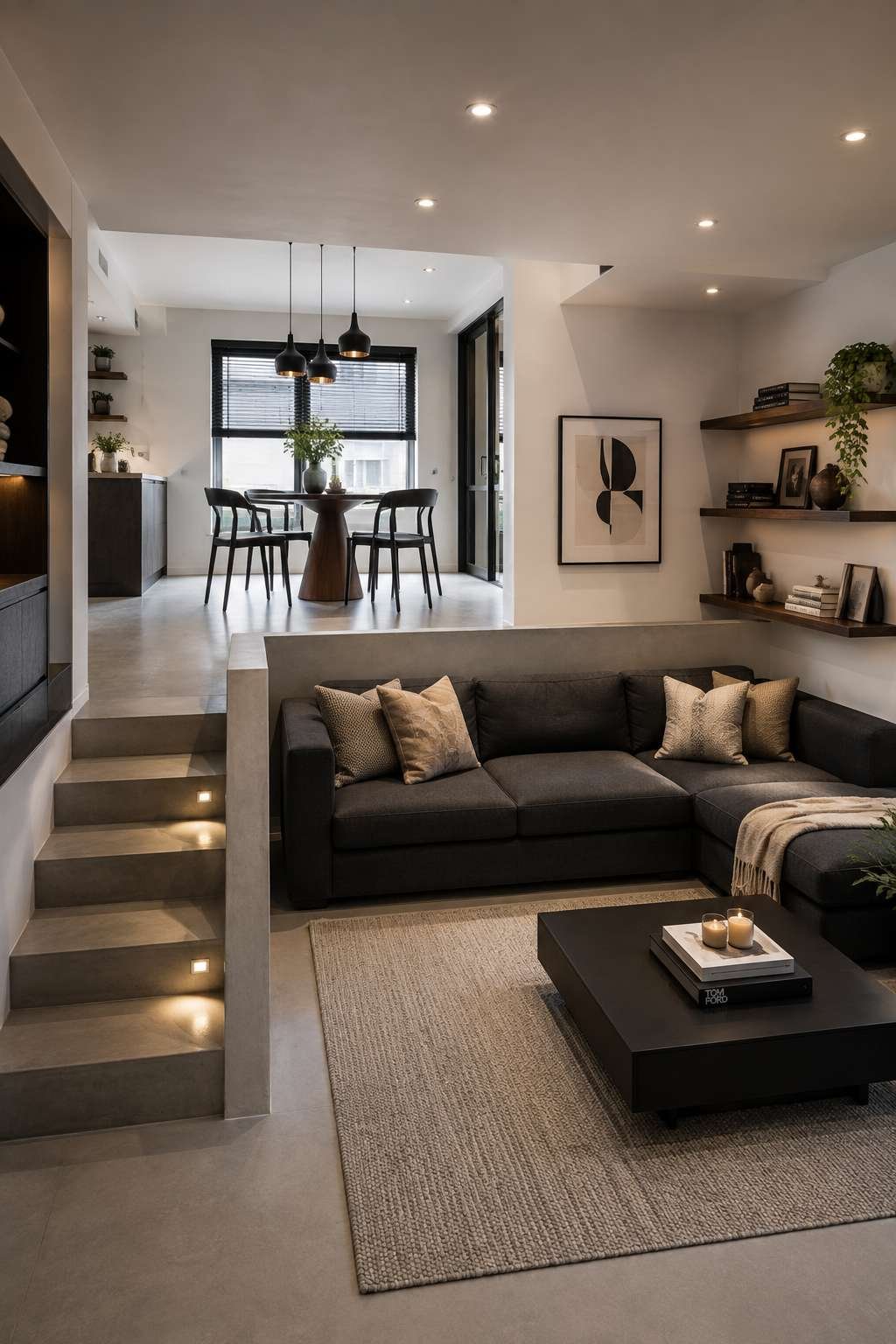 Micro-Cement Platform: Compact Step Down Living in a Small Apartment
