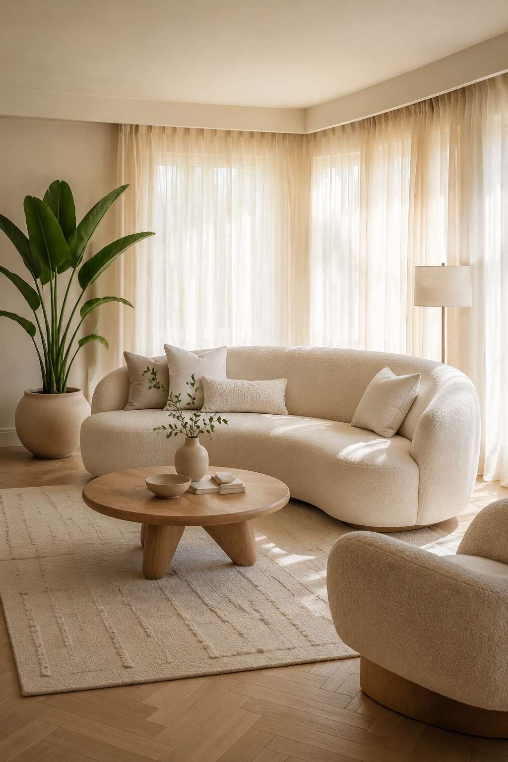 The Layered Neutral Sanctuary: Plush Cream Linen and Bleached Oak