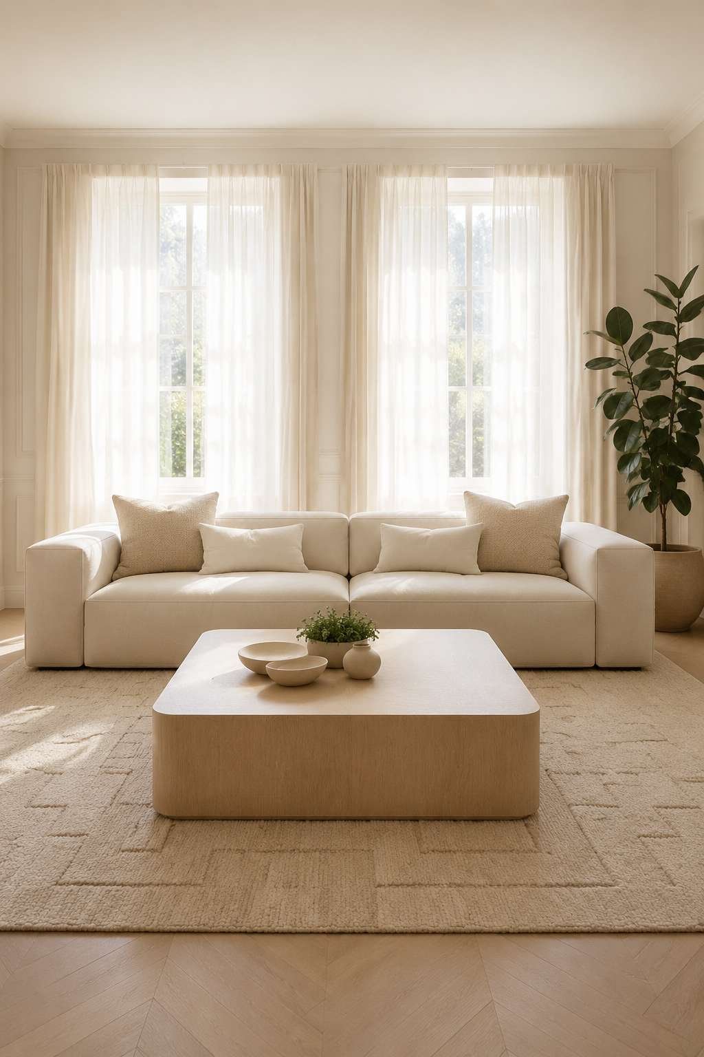 The Layered Neutral Sanctuary: Plush Cream Linen and Bleached Oak