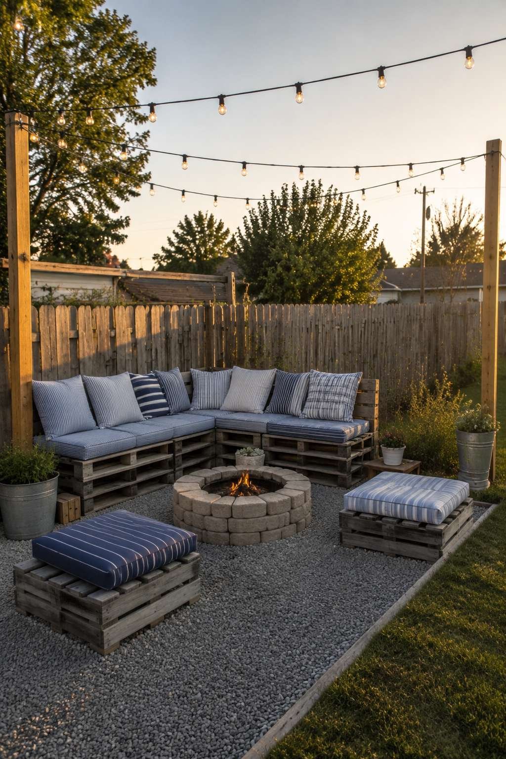 DIY Pallet Wood Seating Area with Fire Pit