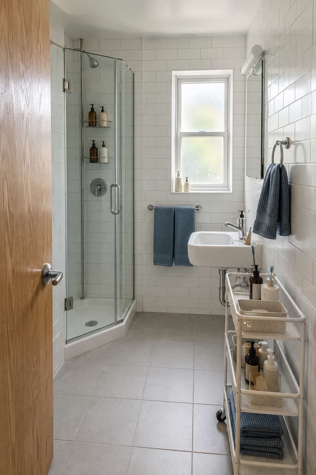 Space-Saving Corner Shower for Two Roommates