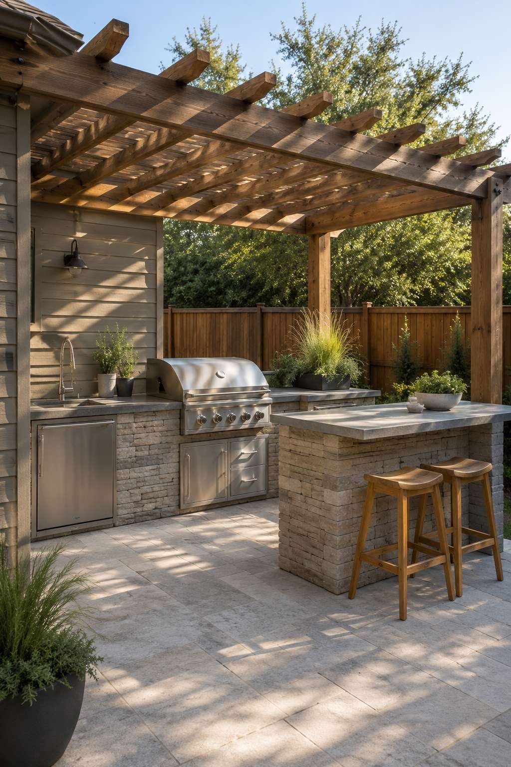 The Classic Entertainer: Built-In Grill Station with Granite Countertops