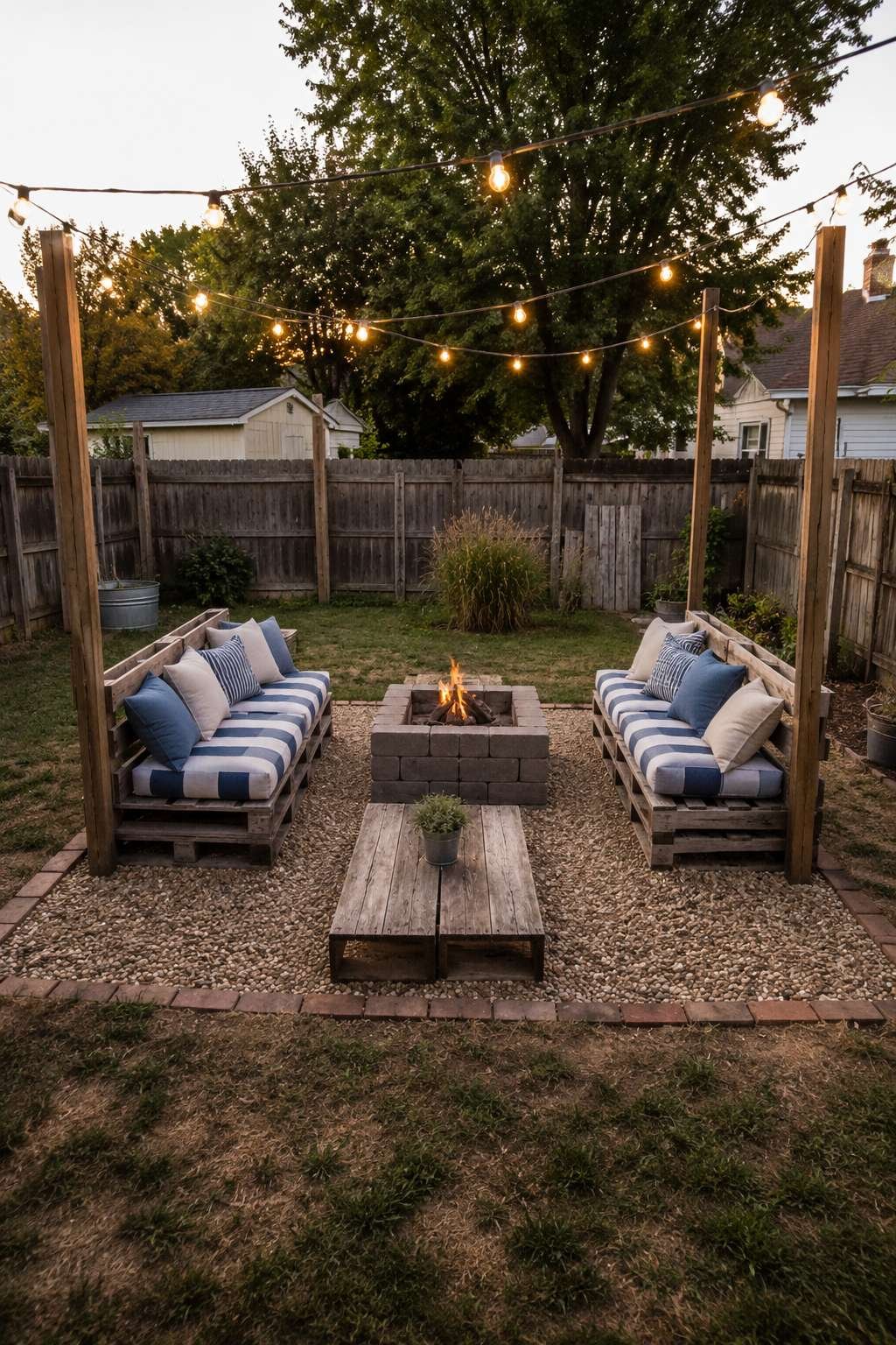 DIY Pallet Wood Seating Area with Fire Pit