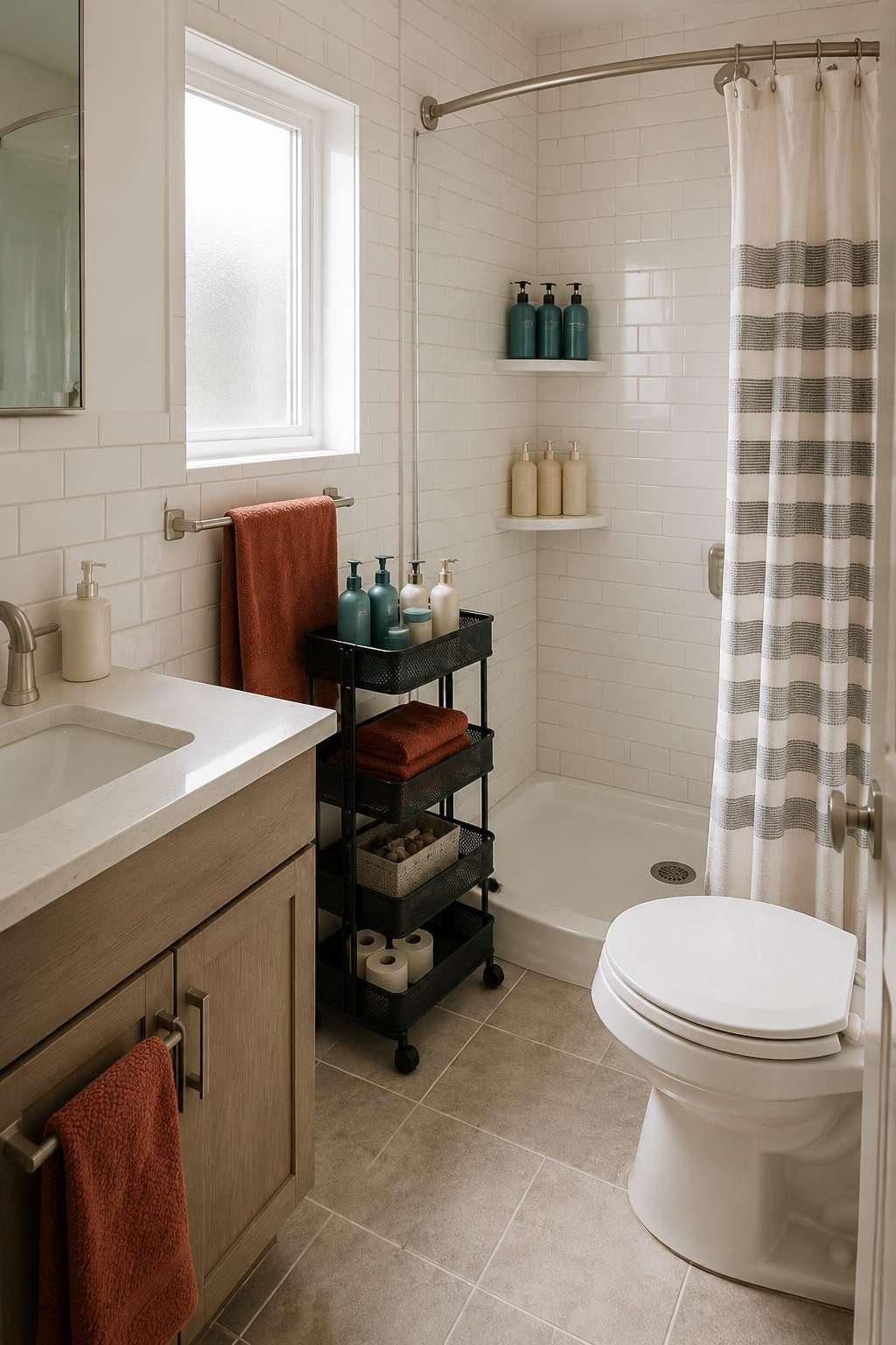 Space-Saving Corner Shower for Two Roommates