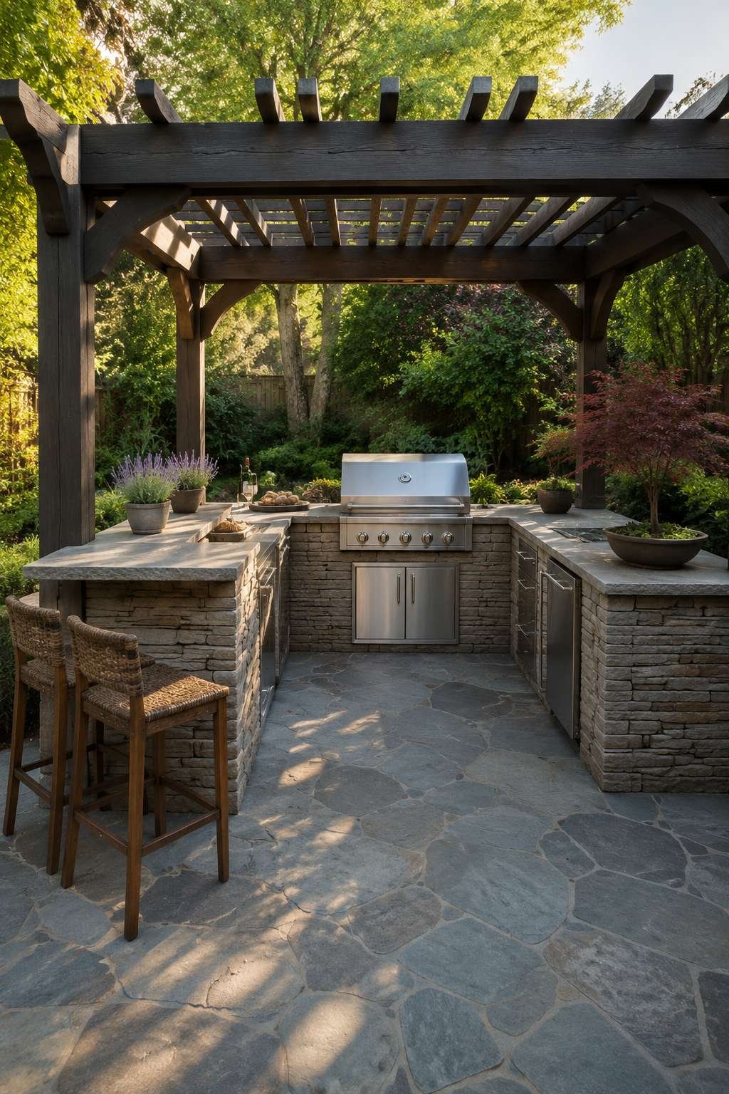 The Classic Entertainer: Built-In Grill Station with Granite Countertops