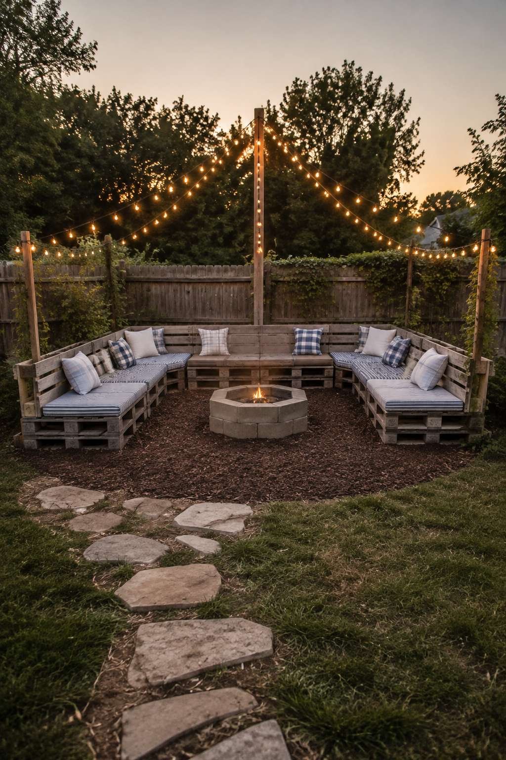 DIY Pallet Wood Seating Area with Fire Pit