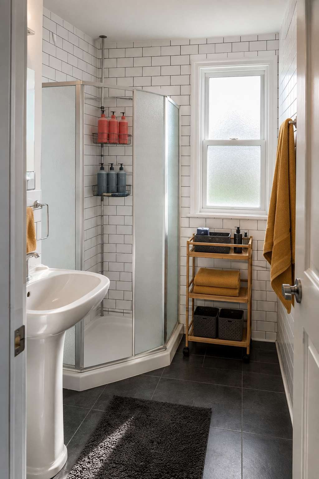 Space-Saving Corner Shower for Two Roommates