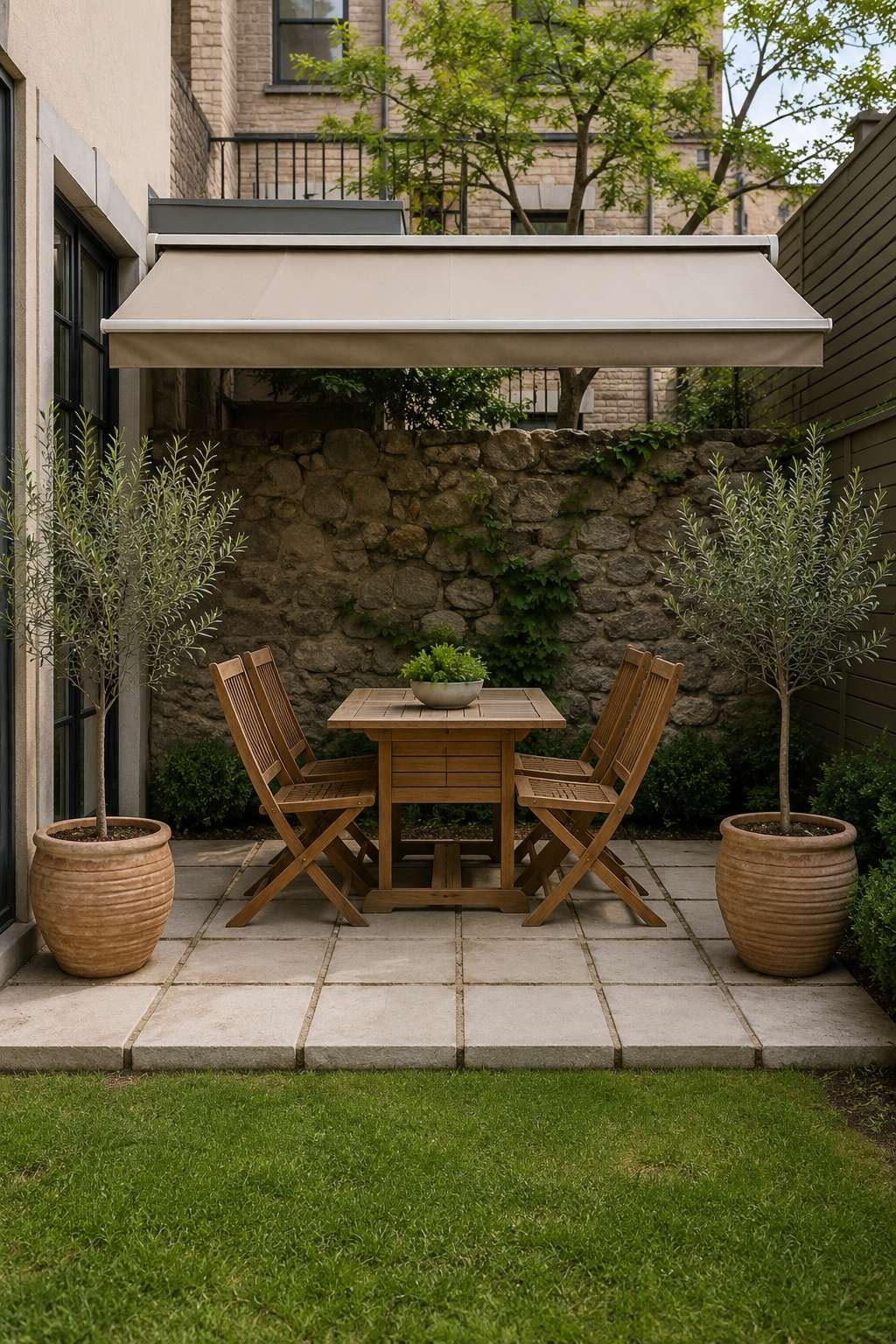 Shaded Outdoor Dining Nook with Retractable Awning