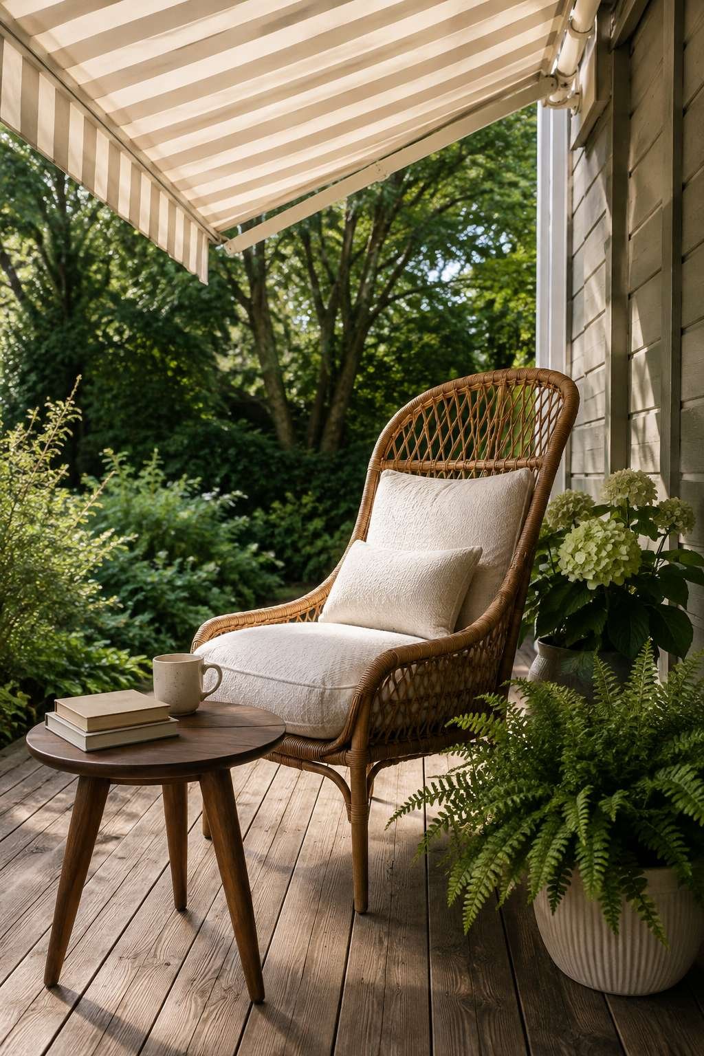 Cozy Reading Nook Beneath a Retractable Canvas Awning