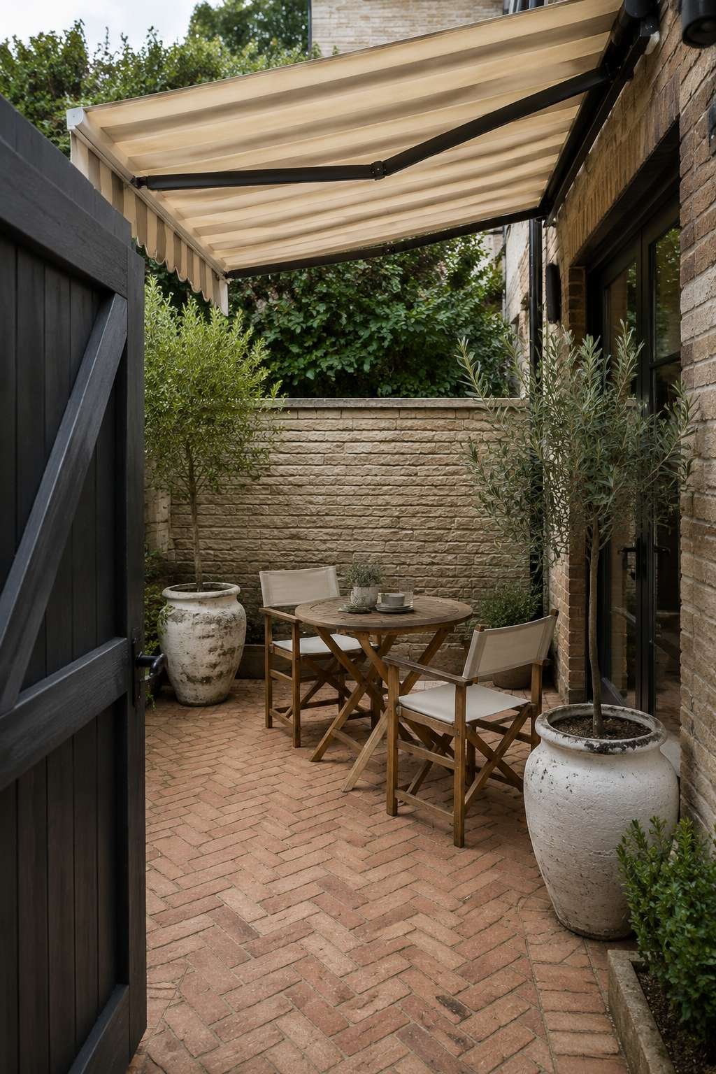 Shaded Outdoor Dining Nook with Retractable Awning