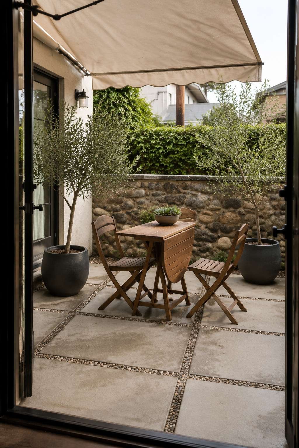 Shaded Outdoor Dining Nook with Retractable Awning