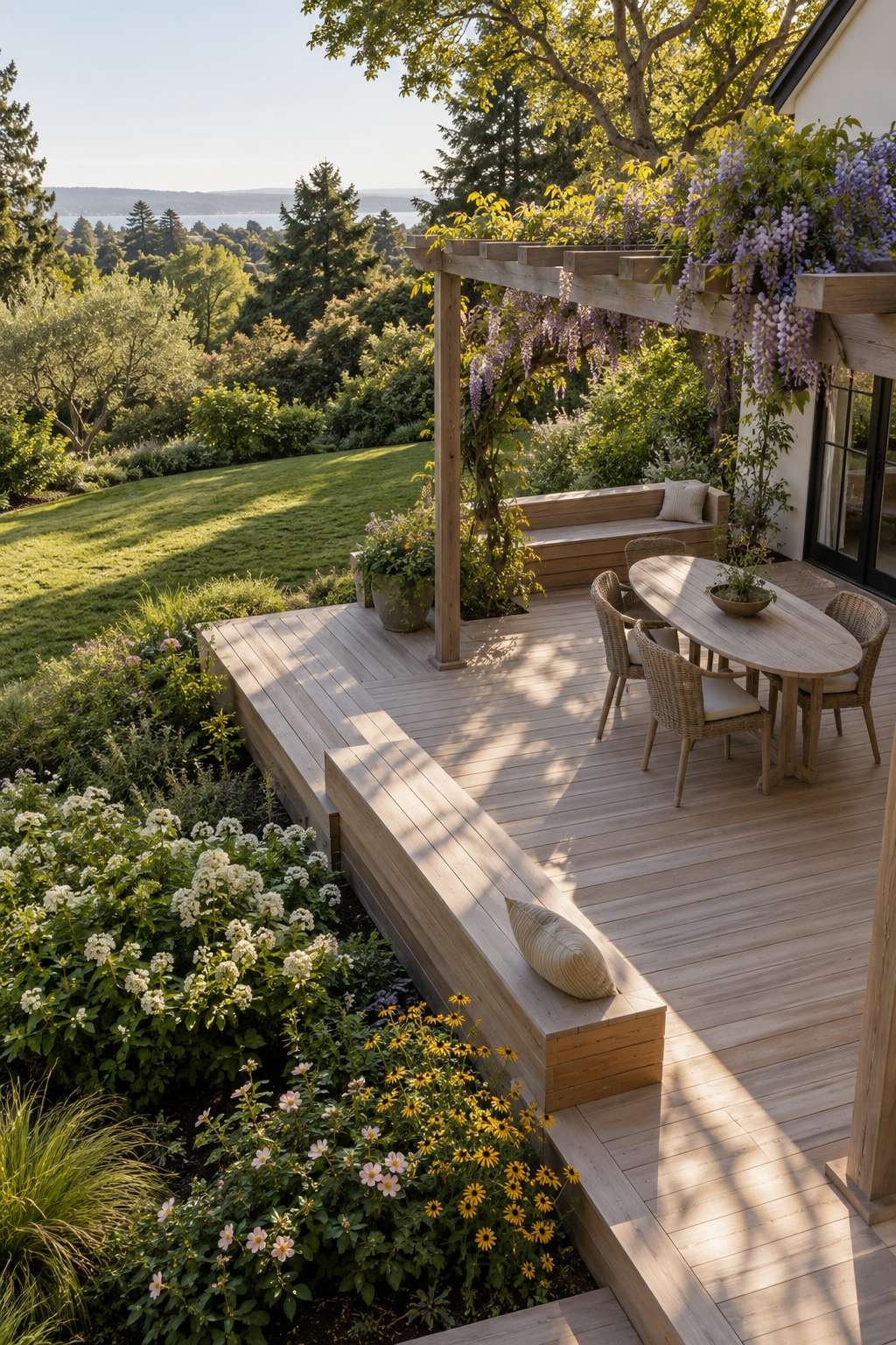 Raised Deck with Pergola and Wisteria