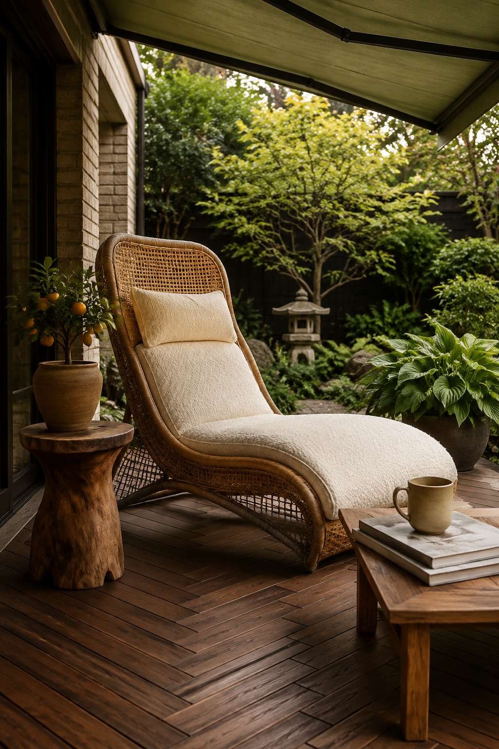 Cozy Reading Nook Beneath a Retractable Canvas Awning