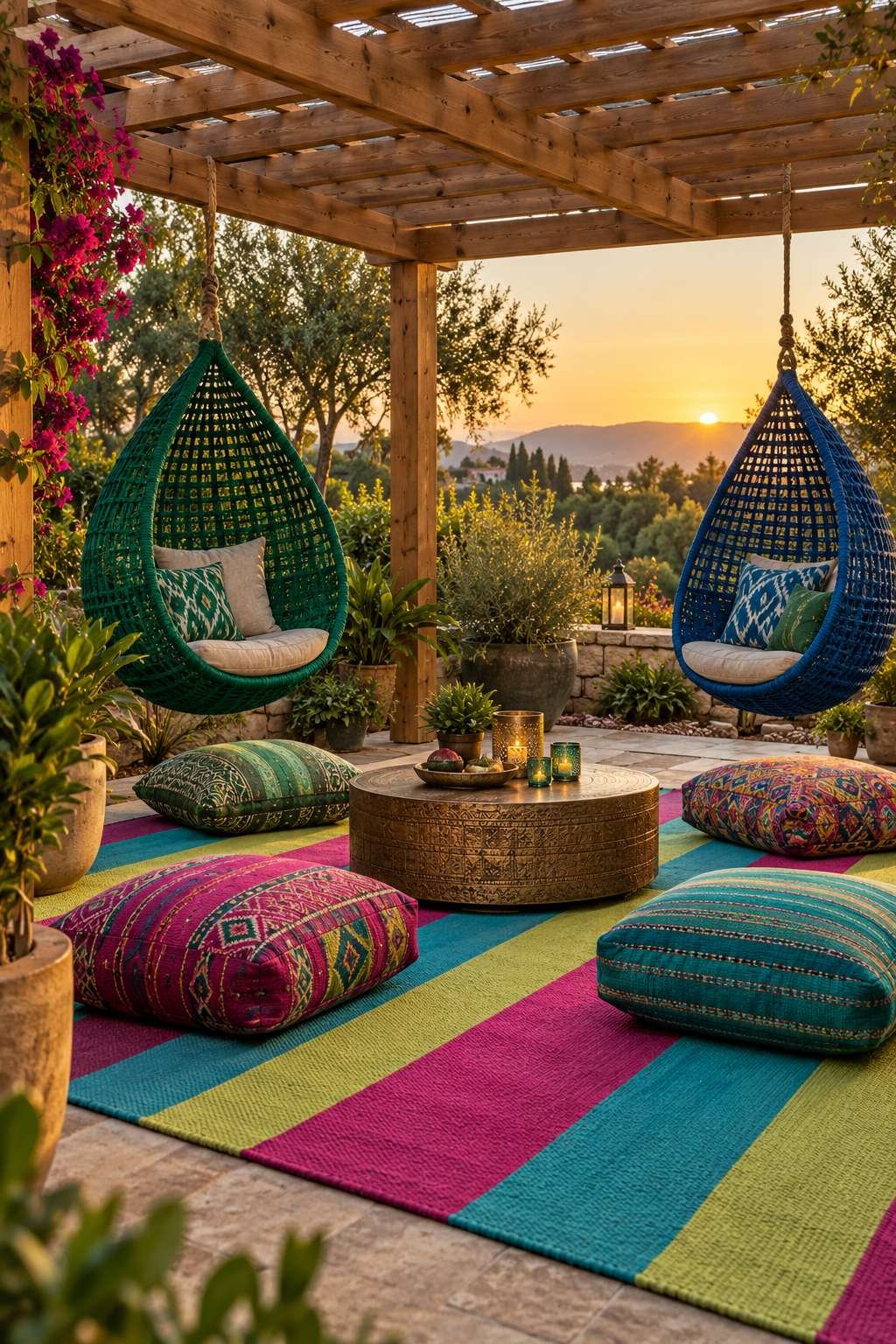 Pergola Lounge with Woven Hammock Chairs