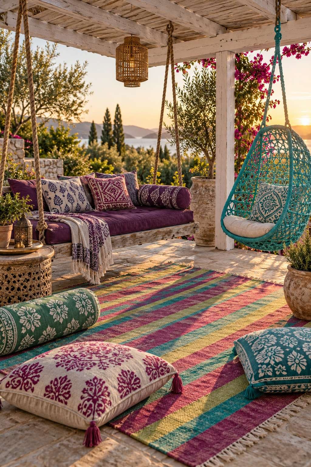 Pergola Lounge with Woven Hammock Chairs
