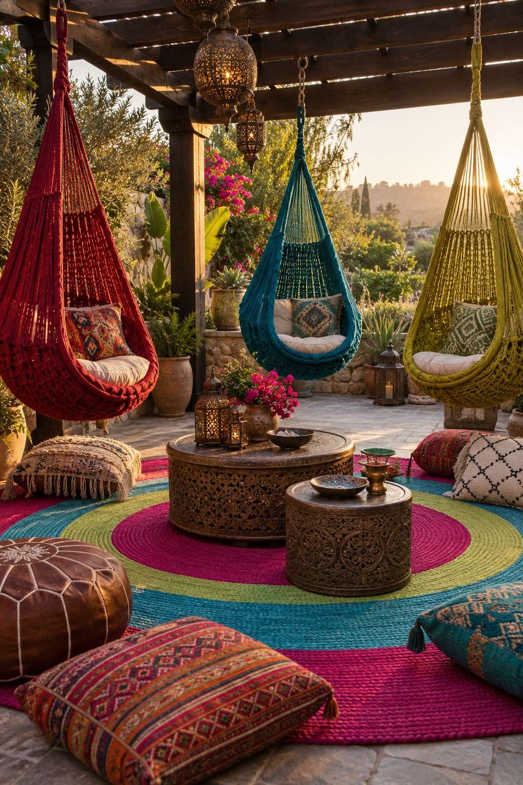 Pergola Lounge with Woven Hammock Chairs