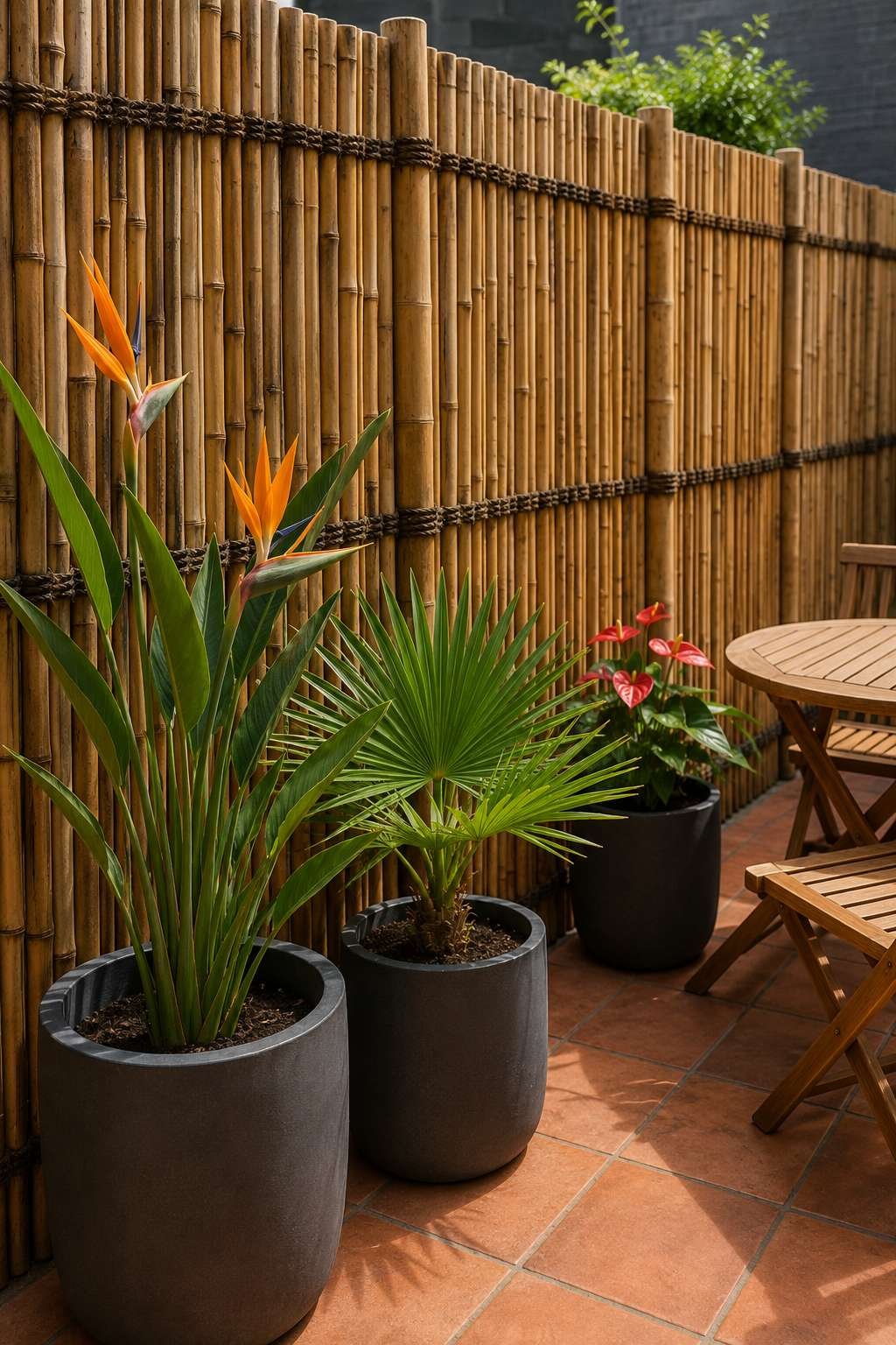 Bamboo Privacy Fence with Jute Rope Accents