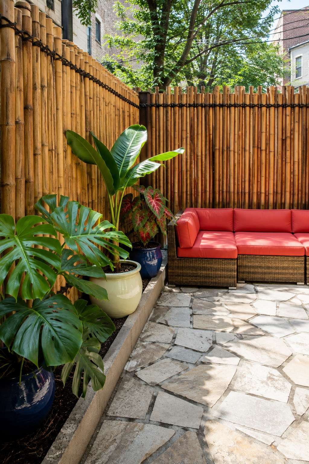 Bamboo Privacy Fence with Jute Rope Accents