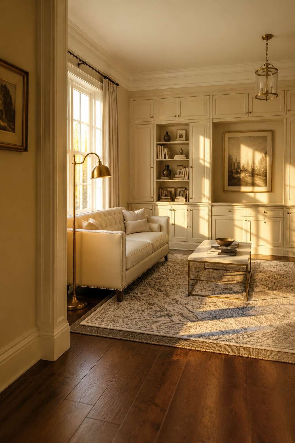 Transitional Opulence: Tufted Leather and Golden Hour Light