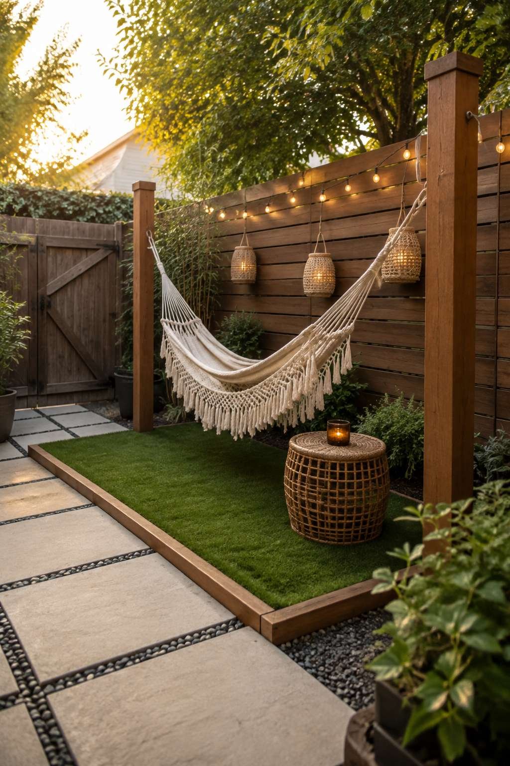 Relaxing Hammock Retreat with Ambient Lighting