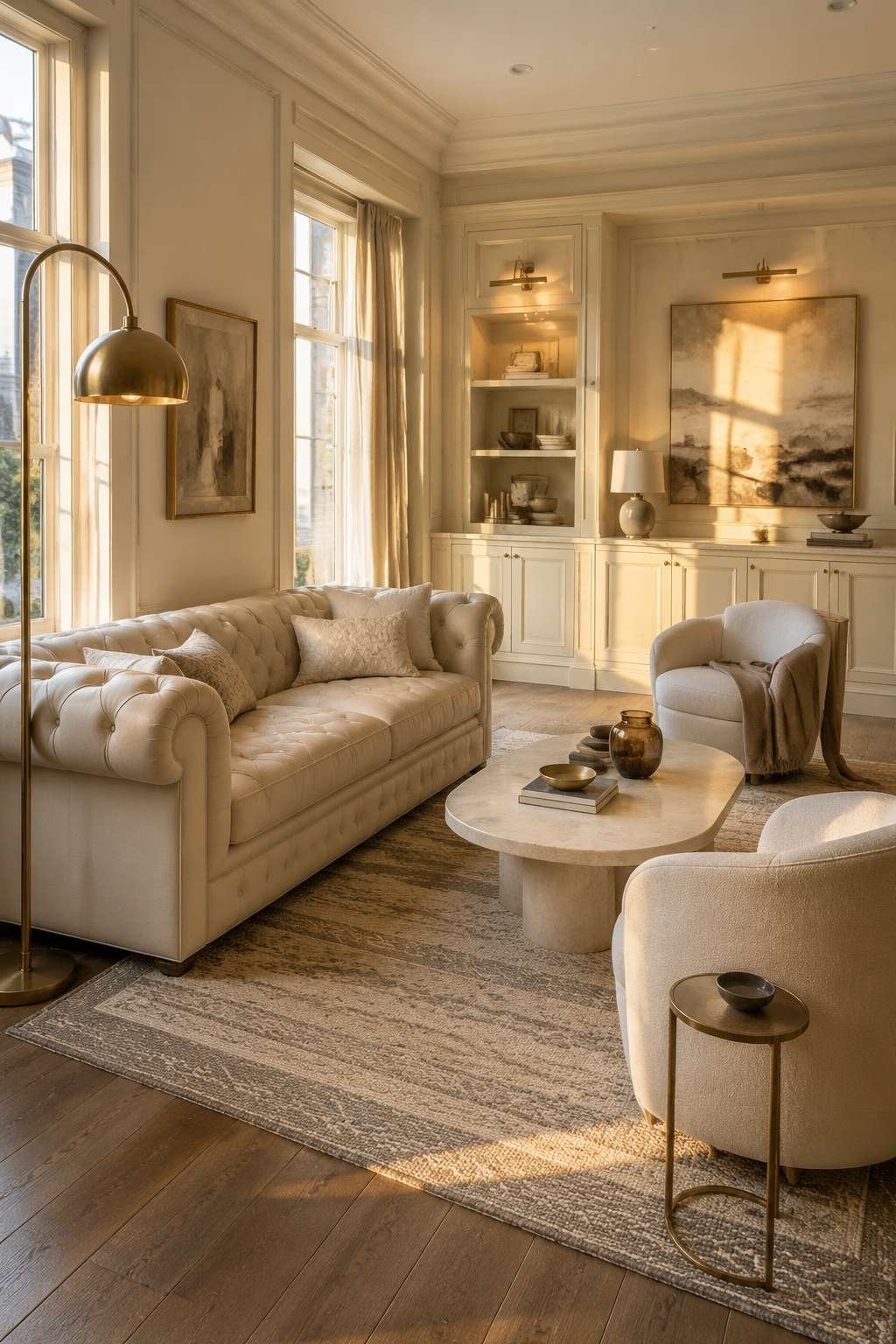 Transitional Opulence: Tufted Leather and Golden Hour Light