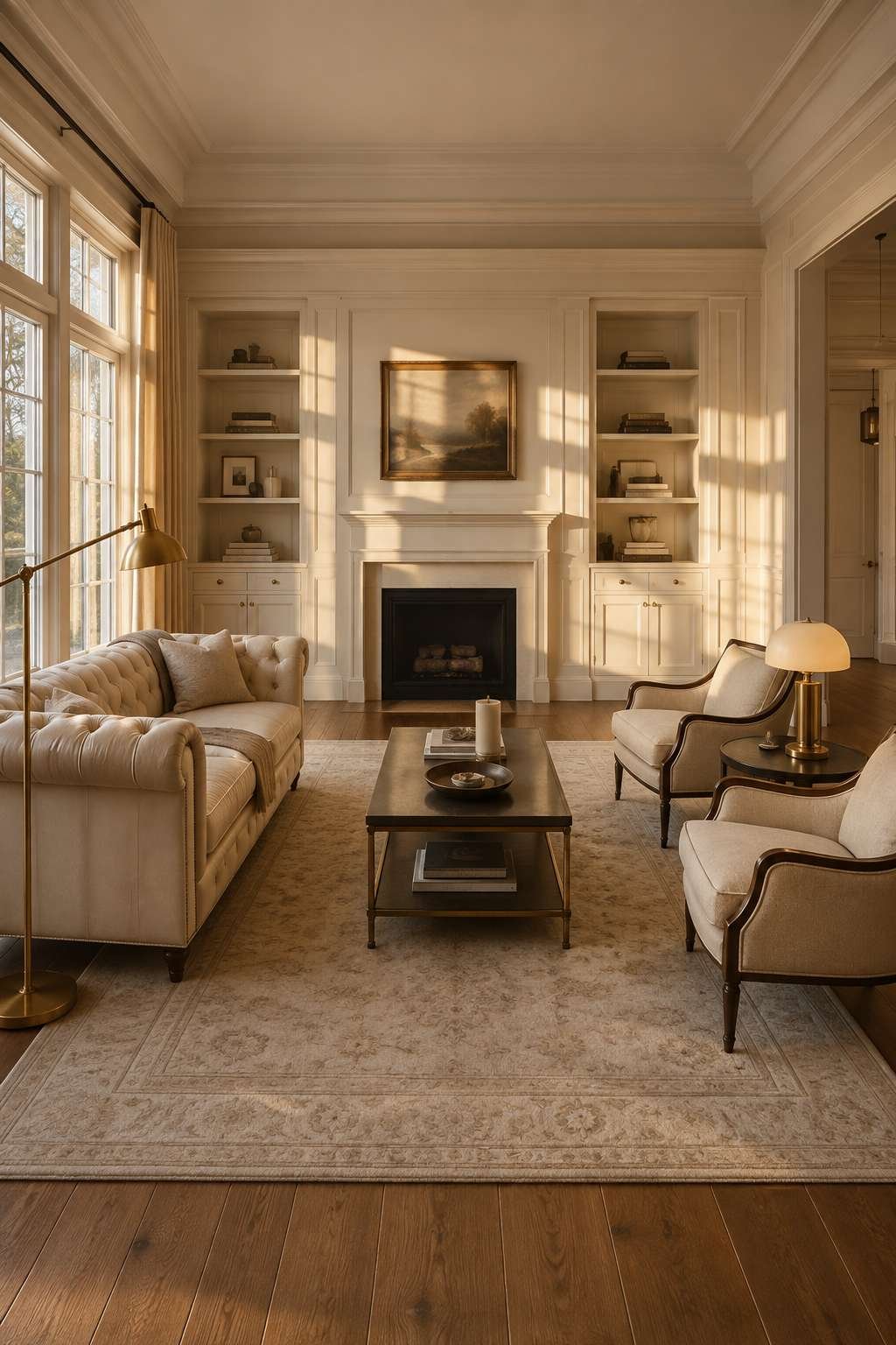 Transitional Opulence: Tufted Leather and Golden Hour Light