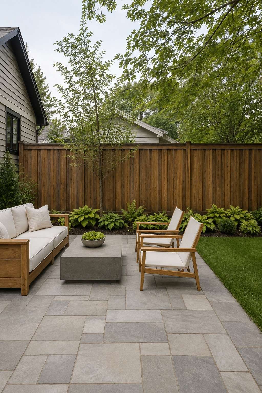 Board-on-Board Wood Fence with Natural Stain