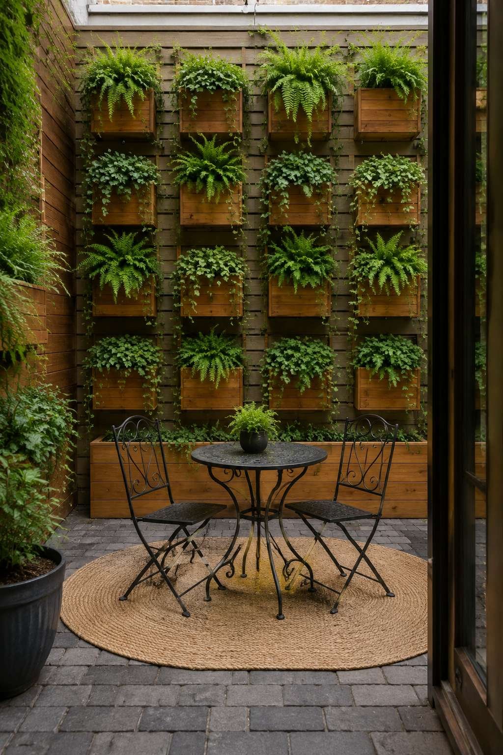 Urban Courtyard with Vertical Cedar Planter Walls