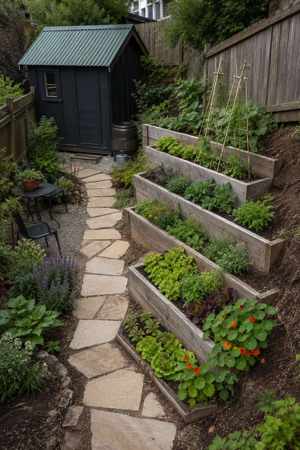 Tiered Garden Beds for Sloped Small Yards