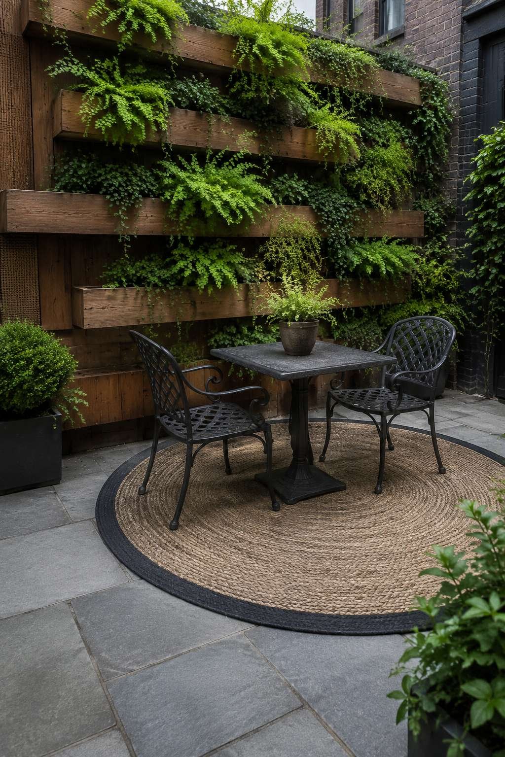 Urban Courtyard with Vertical Cedar Planter Walls