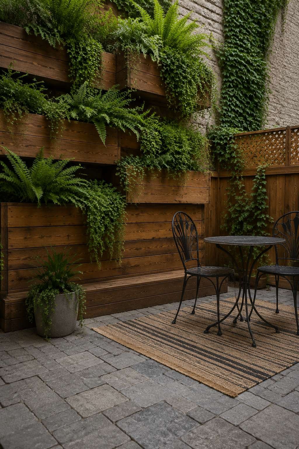 Urban Courtyard with Vertical Cedar Planter Walls