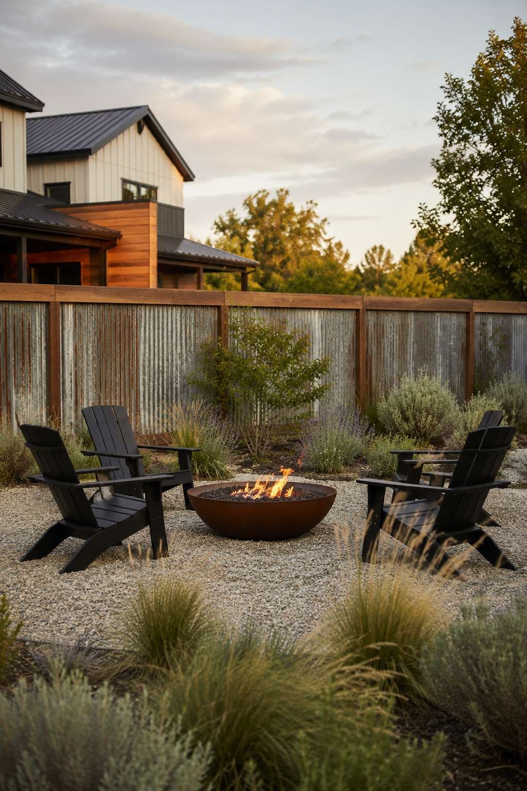 Corrugated Metal and Wood Hybrid Fence