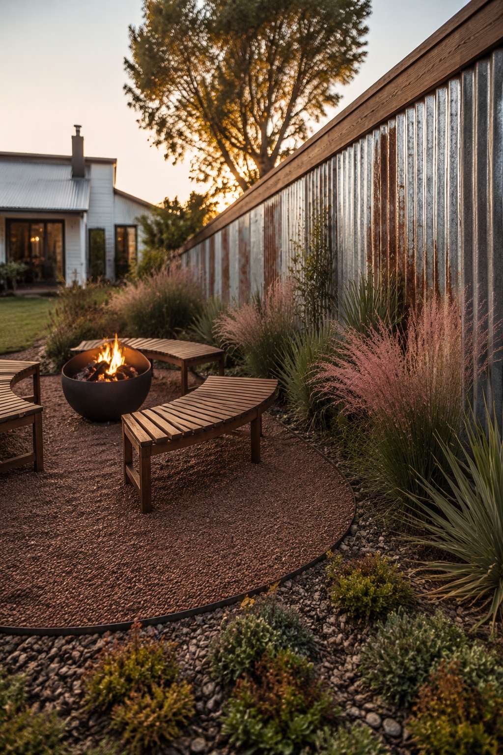 Corrugated Metal and Wood Hybrid Fence