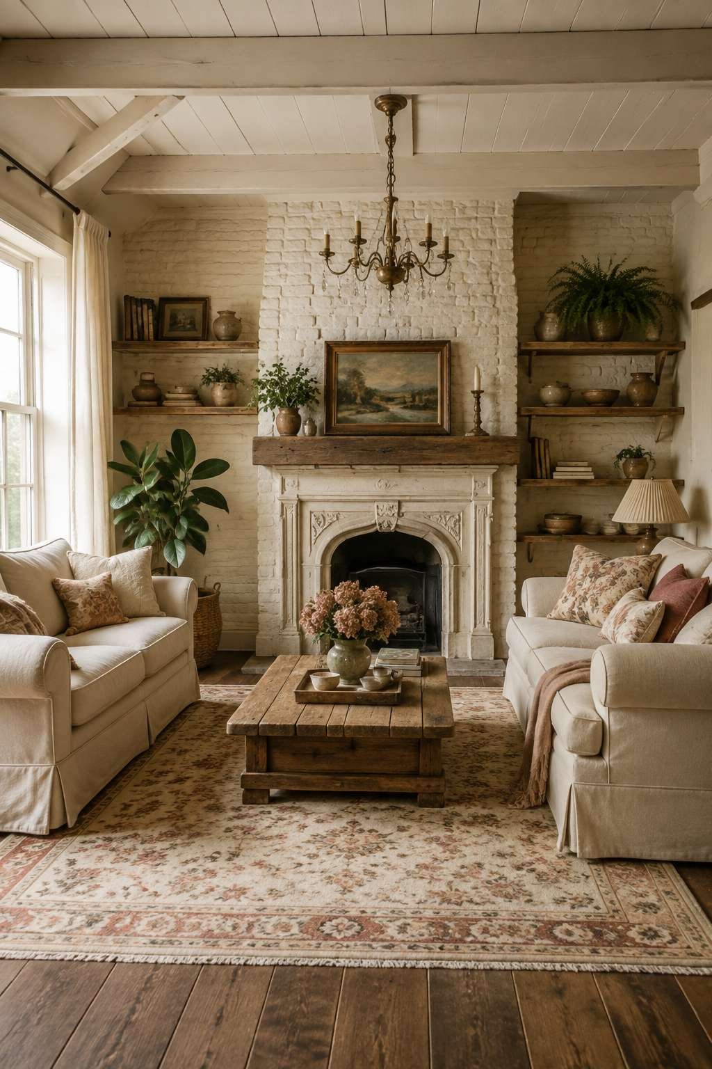 Cottage Warmth: Whitewashed Brick and Vintage Persian Rugs