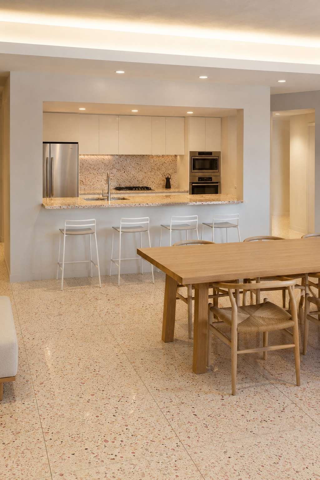 Terrazzo Open Kitchen With Playful Material Consistency