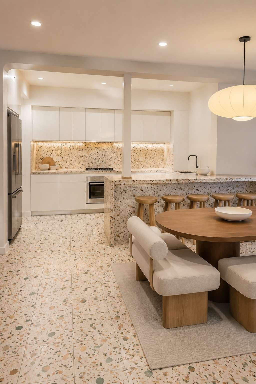 Terrazzo Open Kitchen With Playful Material Consistency