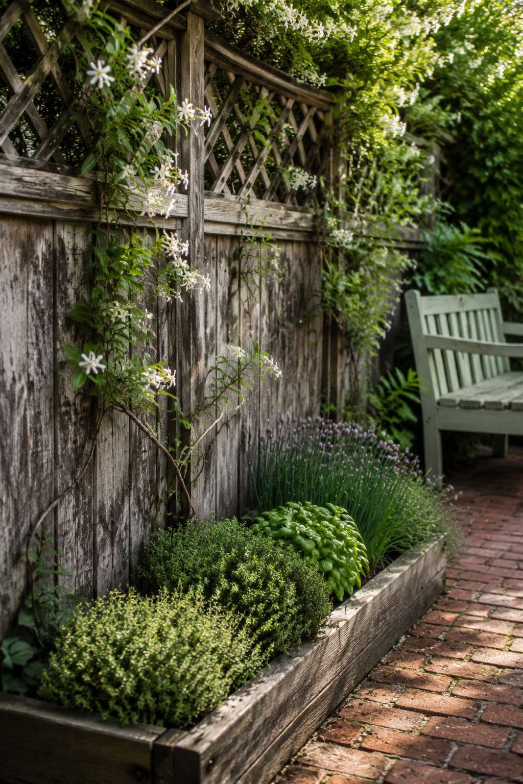 Lattice-Top Wood Fence with Climbing Jasmine