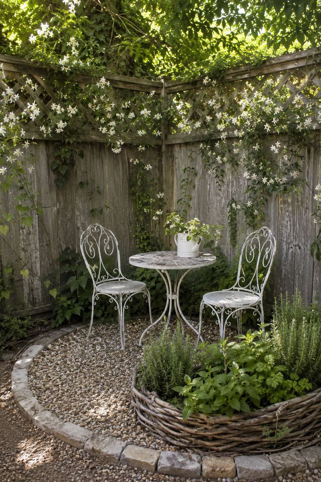 Lattice-Top Wood Fence with Climbing Jasmine