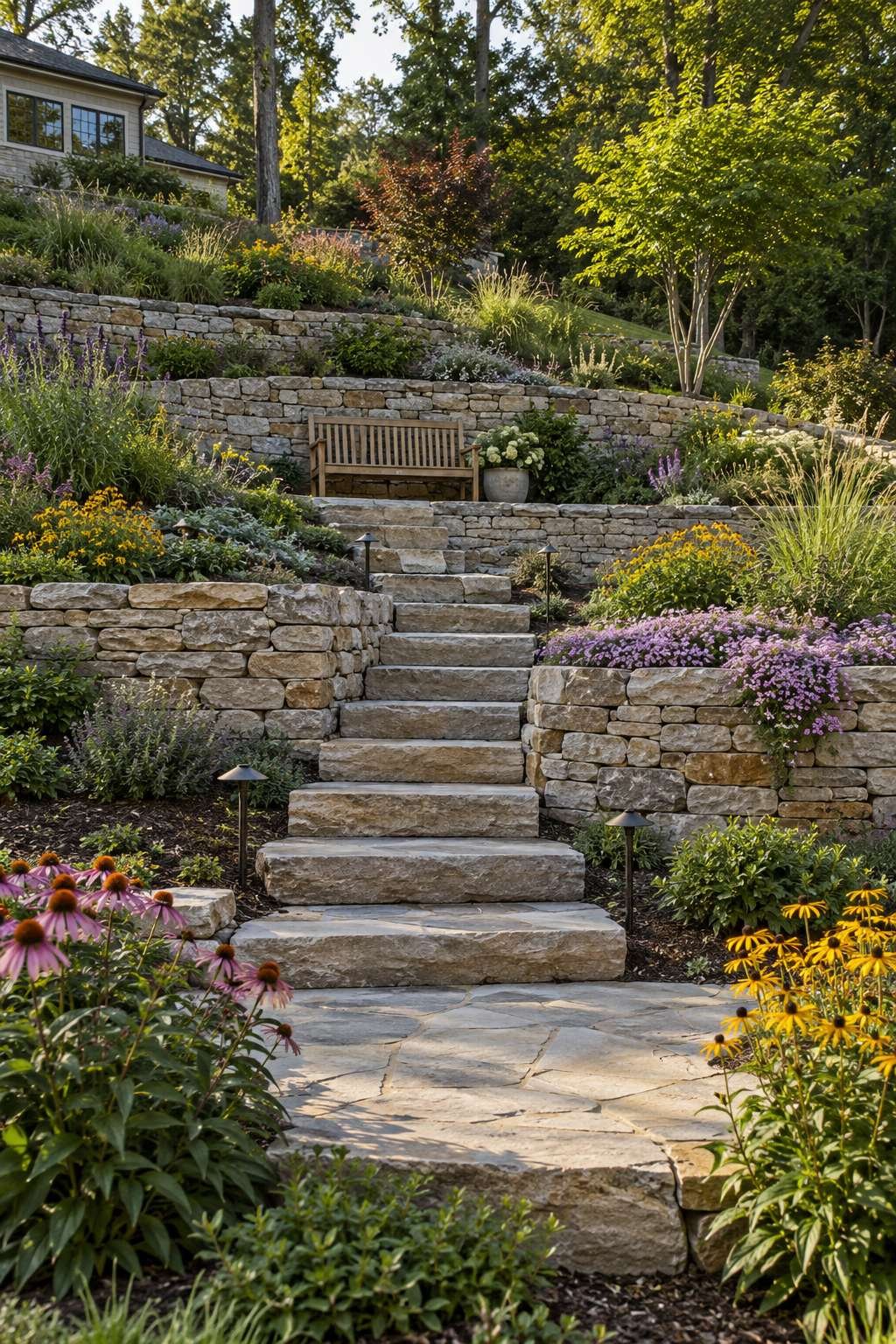 Terraced Hillside with Stone Staircase