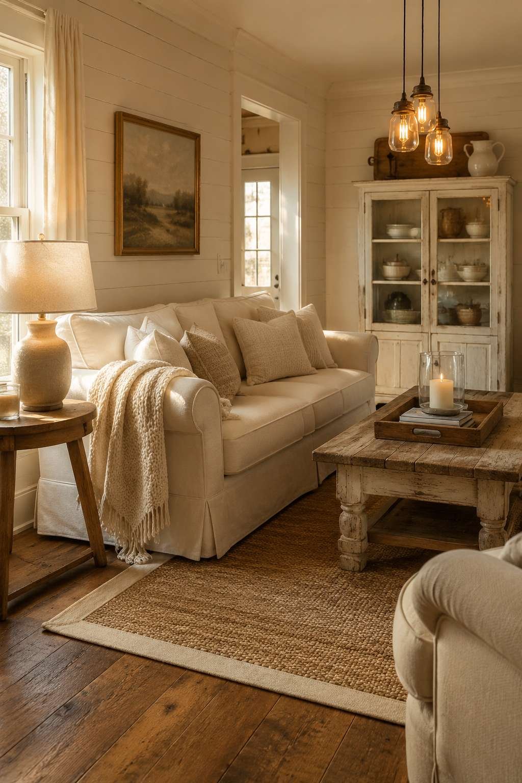 Modern Farmhouse Comfort: Shiplap Walls and Chunky Knit Textures