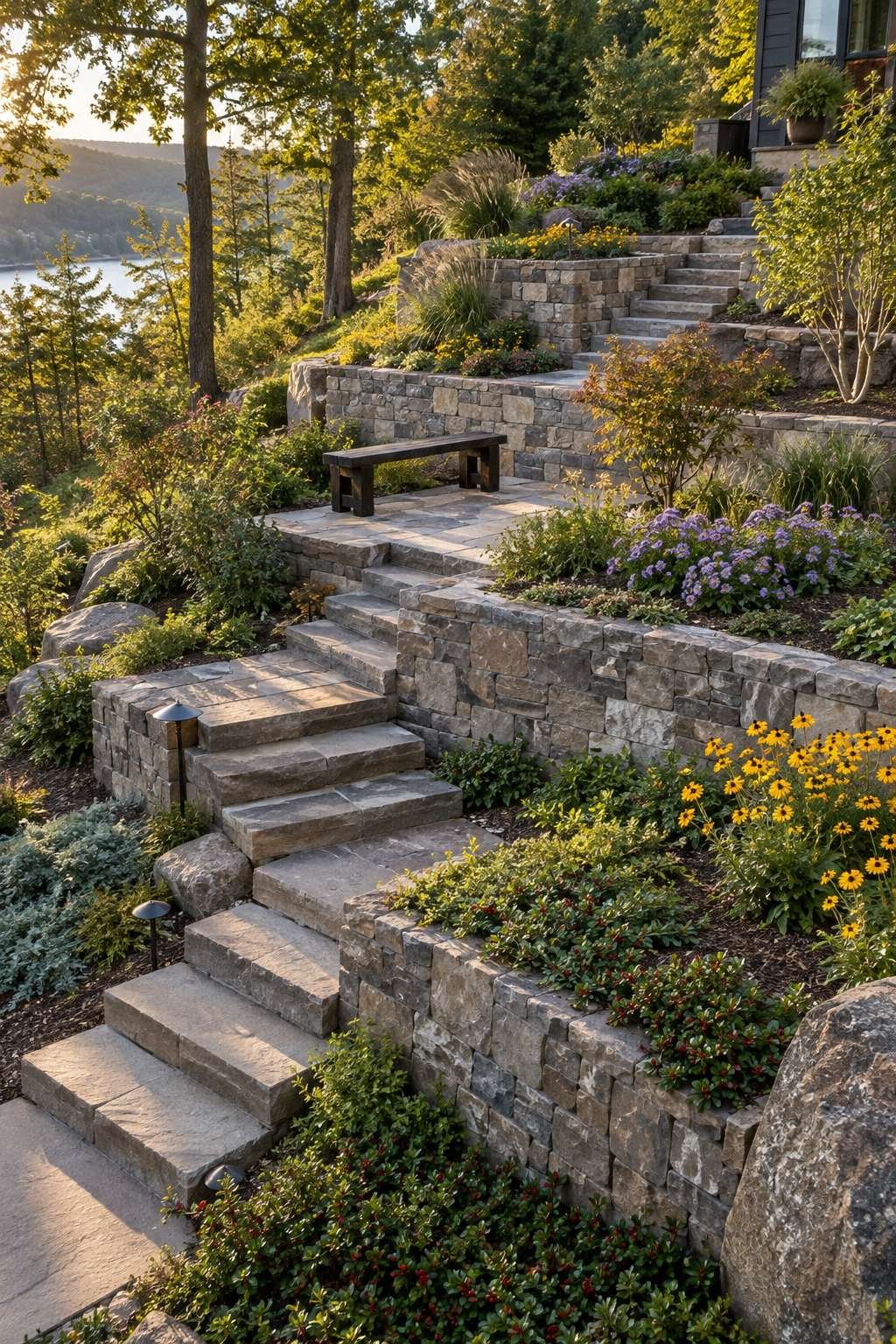 Terraced Hillside with Stone Staircase