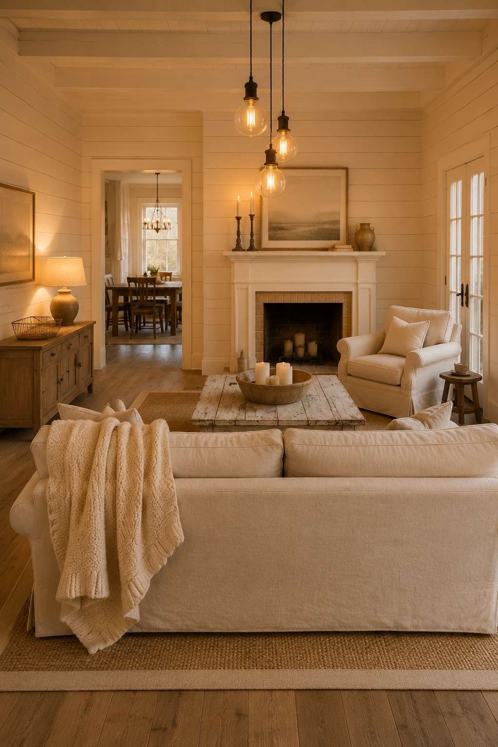Modern Farmhouse Comfort: Shiplap Walls and Chunky Knit Textures