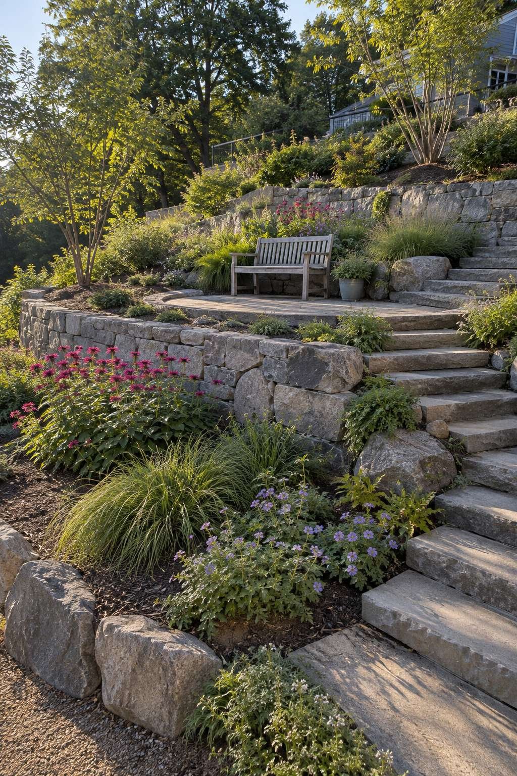 Terraced Hillside with Stone Staircase
