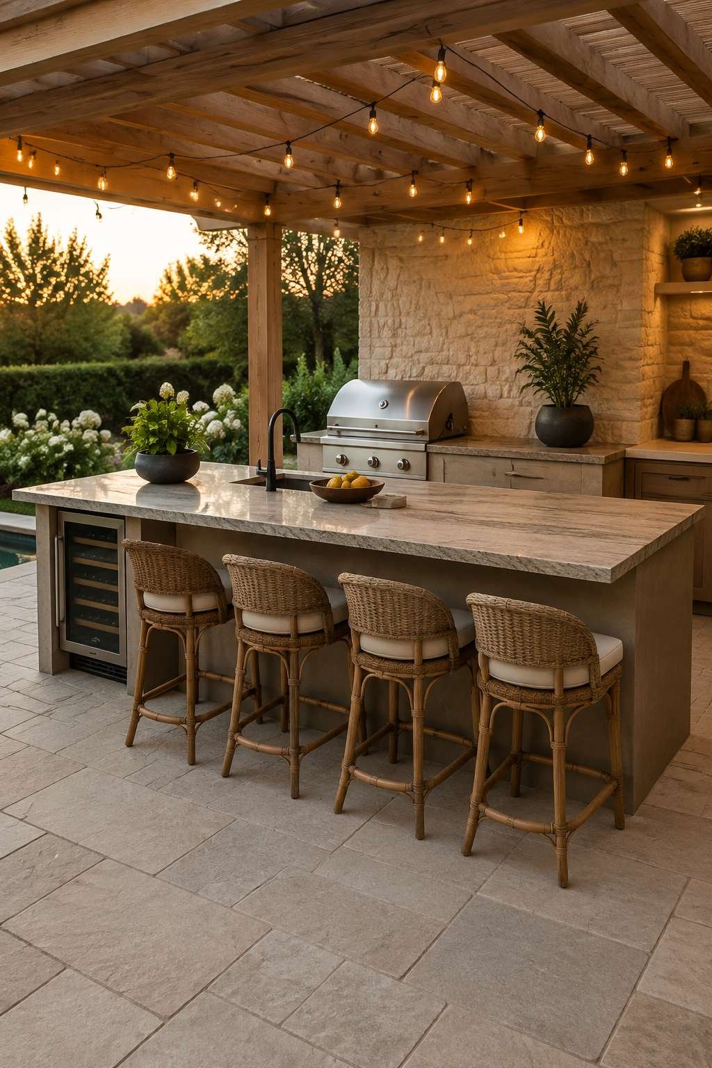 Luxury Dark Drama: Book-Matched Porcelain and Louvered Roof