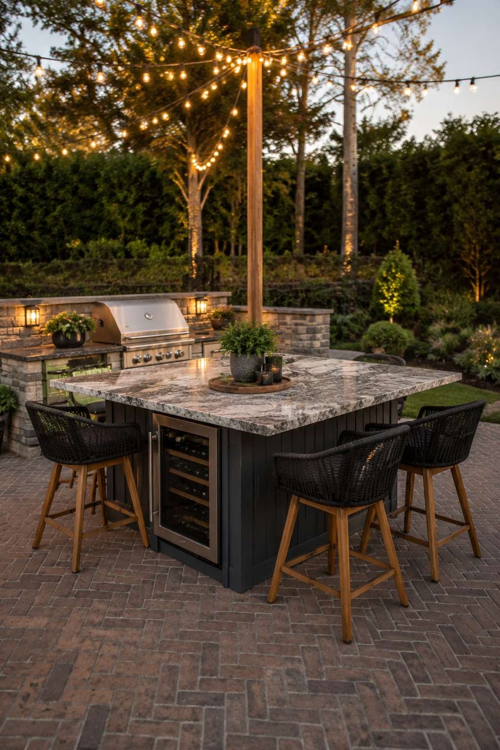 Luxury Dark Drama: Book-Matched Porcelain and Louvered Roof
