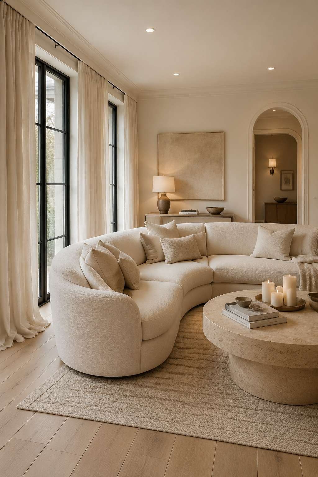 Luxury Redefined: Cashmere Sectionals and Travertine Styling