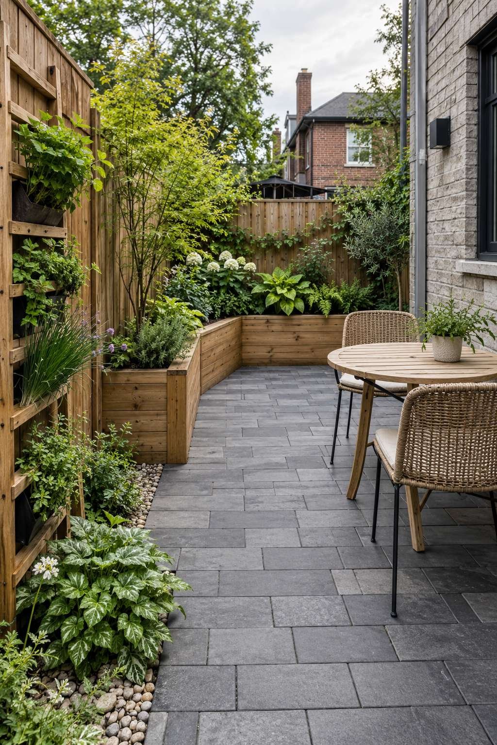 Compact Urban Backyard with Vertical Herb Garden