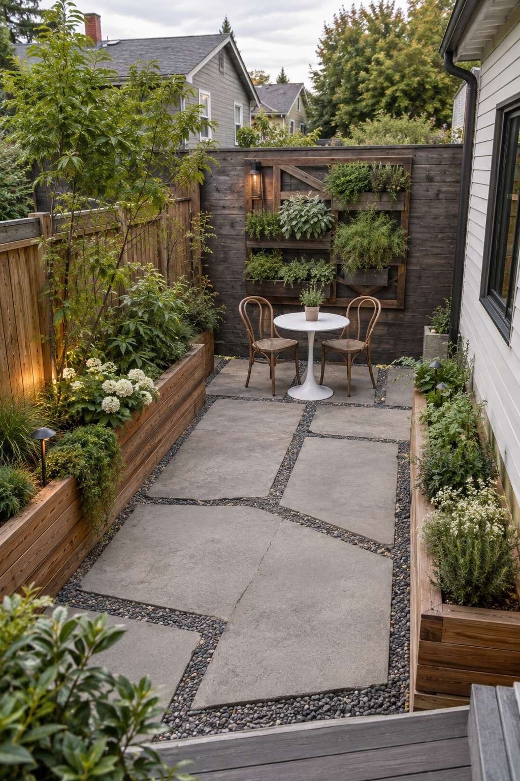 Compact Urban Backyard with Vertical Herb Garden