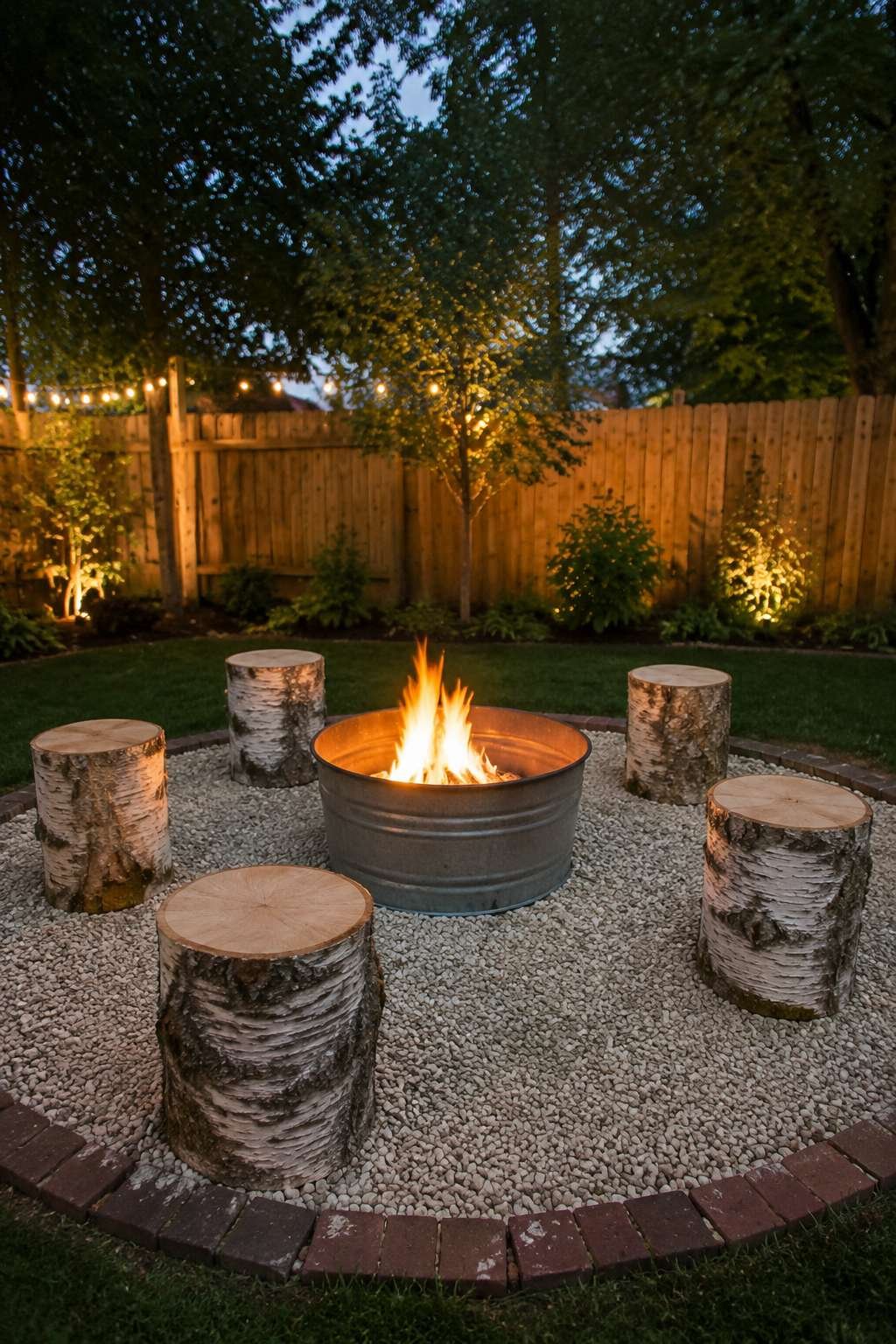 DIY Wash Basin Fire Pit with Log Stools